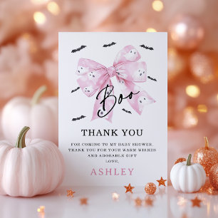 Carte De Remerciements Baby shower Coquette Pink Bow Little Boo