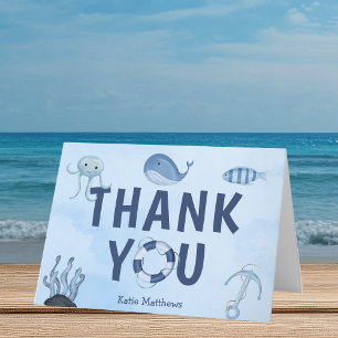 Carte De Remerciements Baby shower côtier mignon Animaux marins