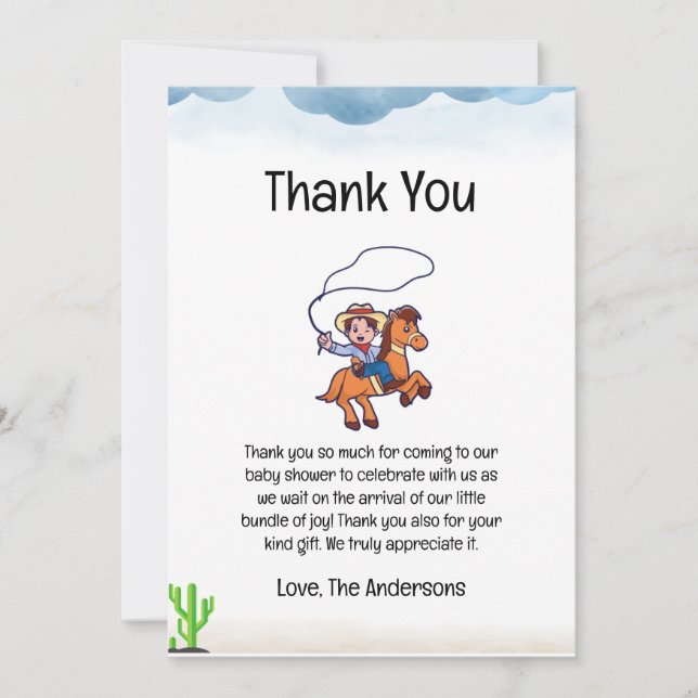 Carte de remerciements Baby shower Cowboy (Devant)