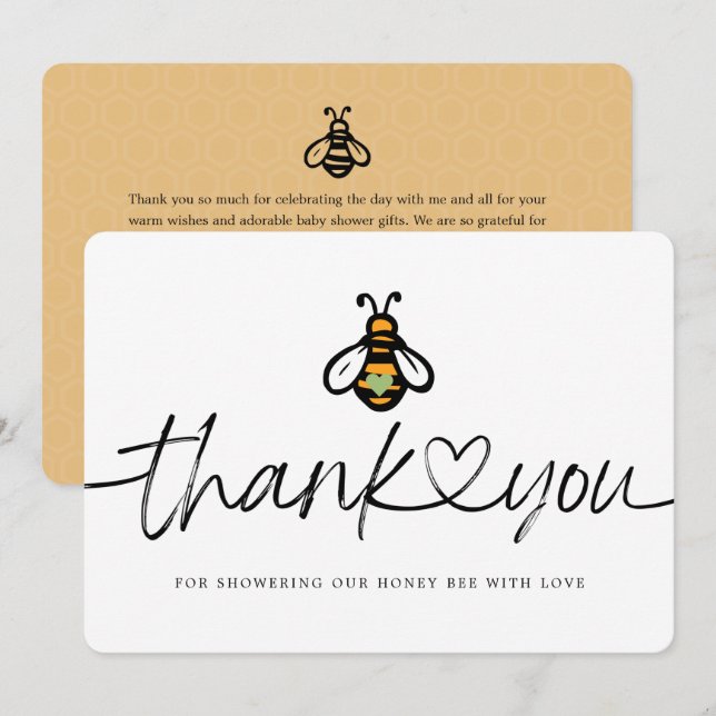 Carte De Remerciements Baby shower d'abeilles au miel moderne (Devant / Derrière)