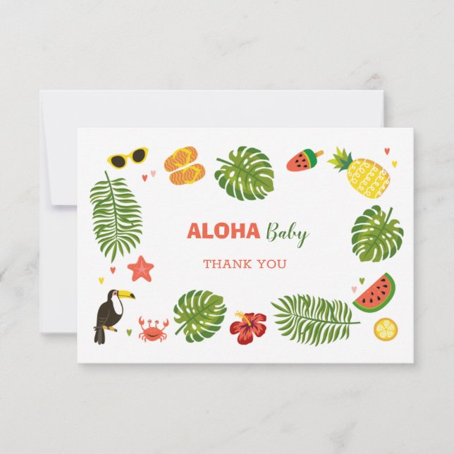 Carte De Remerciements Baby shower d'Aloha hawaïen tropical (Devant)