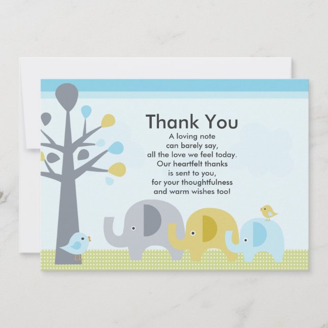 Carte de remerciements Baby shower d'amour éléphan (Devant)