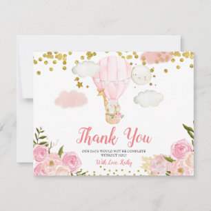 Carte De Remerciements Baby shower d'animaux à bulles à air chaud rose