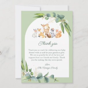 Carte De Remerciements Baby shower d'animaux de bois de verdure