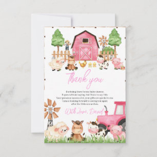 Carte De Remerciements Baby shower d'animaux de ferme roses