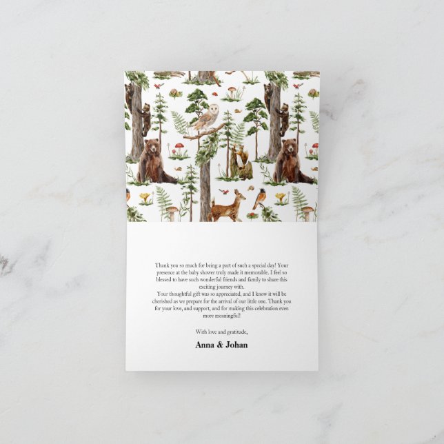 Carte De Remerciements baby shower d'animaux forestiers (Intérieur)