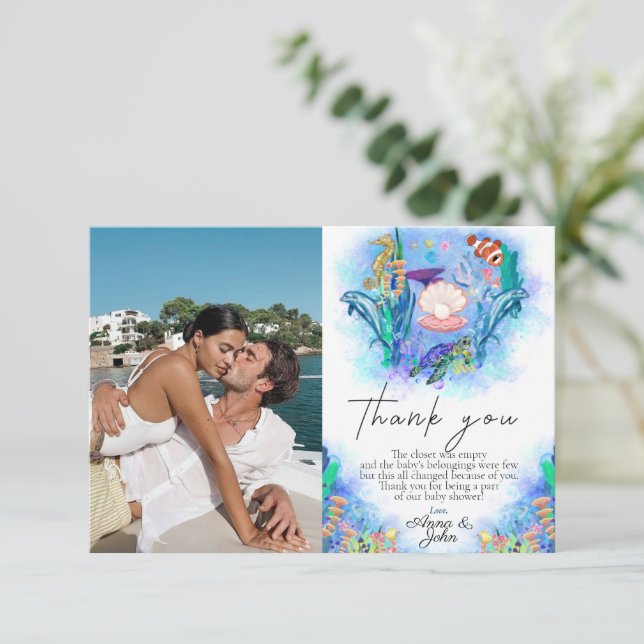 Carte De Remerciements Baby shower d'animaux marins (Debout devant)