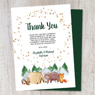 Carte De Remerciements Baby shower d'animaux rustiques en bois