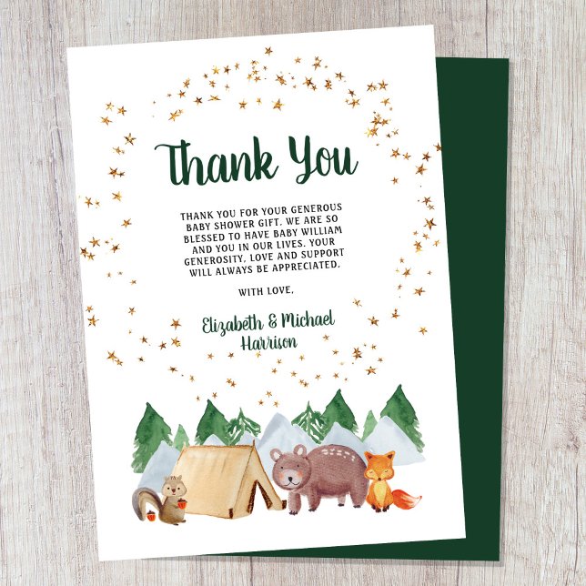 Carte De Remerciements Baby shower d'animaux rustiques en bois (Créateur téléchargé)