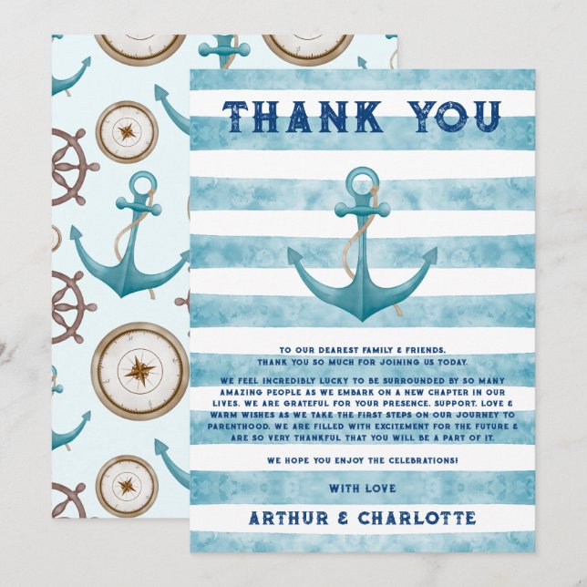 Carte De Remerciements Baby shower d'aquarelle bleu marine (Devant / Derrière)