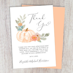 Carte De Remerciements Baby shower d'aquarelle Citrouille orange