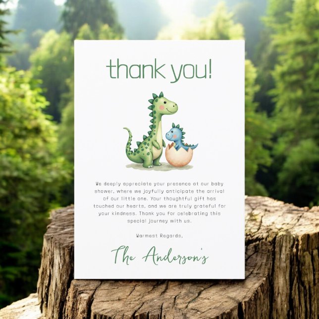 Carte De Remerciements Baby shower d'aquarelle Cute Dinosaur (Créateur téléchargé)