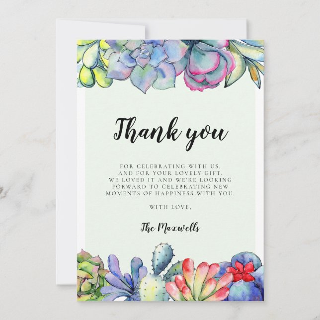 Carte De Remerciements Baby shower d'aquarelle de cactus succulent (Devant)