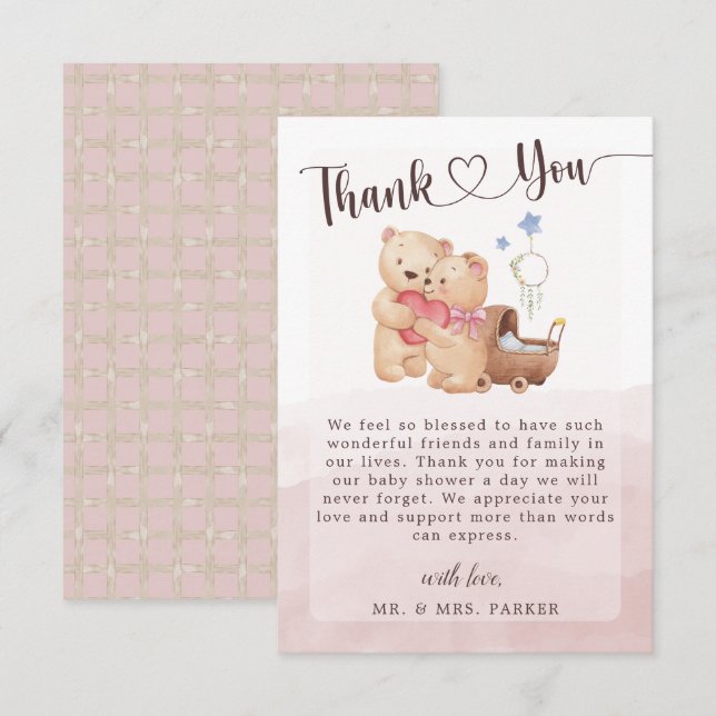 Carte De Remerciements Baby shower d'aquarelle de l'ours mou neutre (Devant / Derrière)