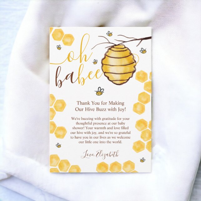 Carte De Remerciements Baby shower d'aquarelle de ruche de nid d'abeille  (Cute honeycomb beehive watercolor baby shower thank you card)
