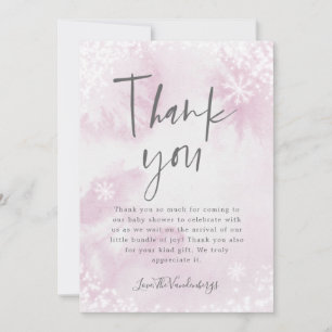 Carte De Remerciements Baby shower d'aquarelle d'hiver rose
