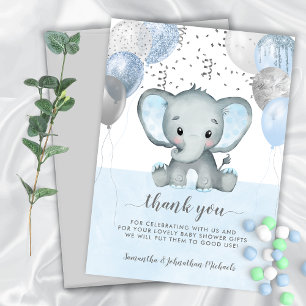 Carte De Remerciements Baby shower d'aquarelle Elephant Boy Balloons