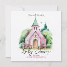 Baby shower d'aquarelle fleurie de l'église rose