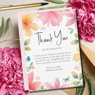 Carte De Remerciements Baby shower d'aquarelle florale papillon