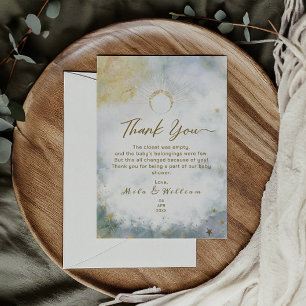 Carte De Remerciements Baby shower d'aquarelle Gold Celestie Sky