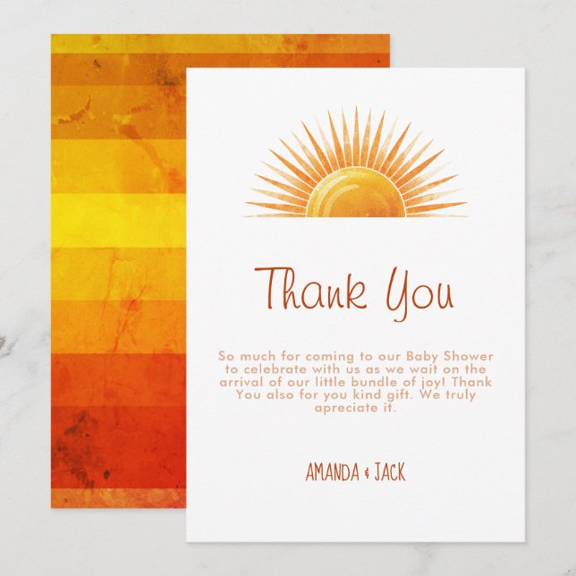 Carte De Remerciements Baby shower d'aquarelle rétro Sunshine jaune (Devant / Derrière)