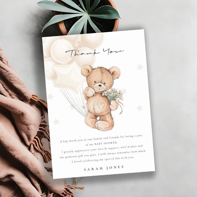 Carte De Remerciements Baby shower d'attente de l'ours d'ivoire mignon (Créateur téléchargé)
