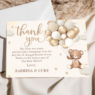 Carte De Remerciements Baby shower d'attente de l'ours en peluche