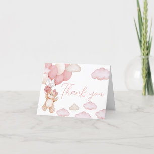 Carte De Remerciements Baby shower d'attente de l'ours rose