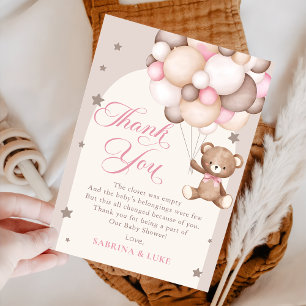 Carte De Remerciements Baby shower d'attente rapide de l'ours rose