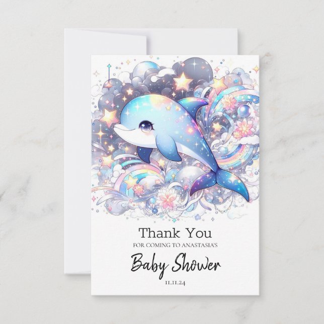 Carte De Remerciements Baby shower Dauphin Imaginaire enchanté (Devant)