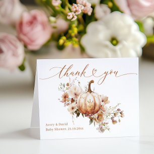 Carte De Remerciements Baby shower d'automne citrouille et fleur Boho