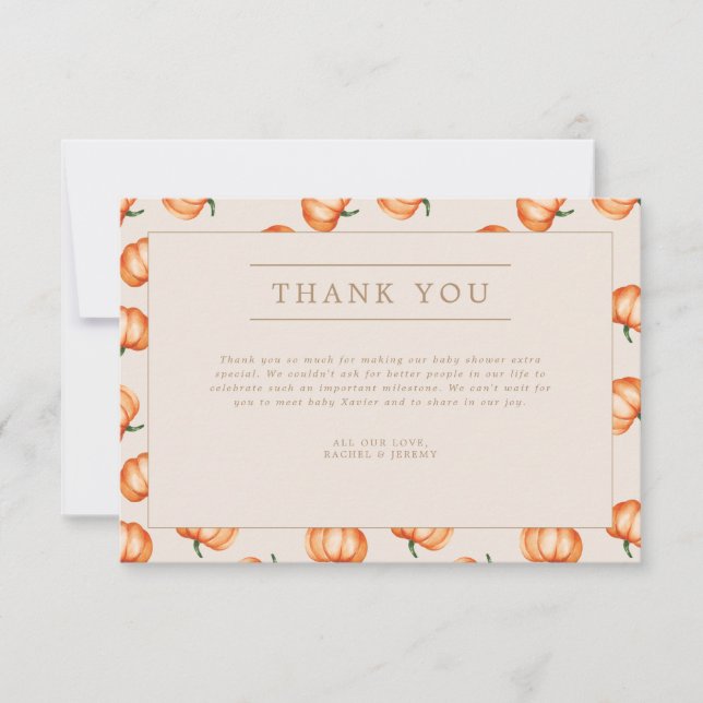 Carte De Remerciements Baby shower d'automne citrouille Motif | (Devant)