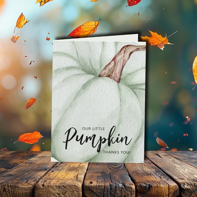Carte De Remerciements Baby shower d'automne Citrouille vert (Green pumpkin baby shower folded thank you cards feature your message on the inside)