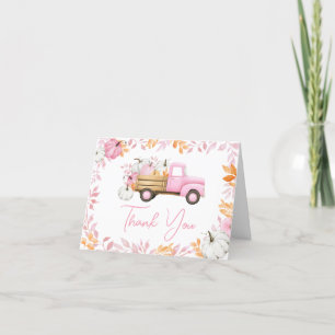Carte De Remerciements Baby shower d'automne de petit Citrouille Pink Tru