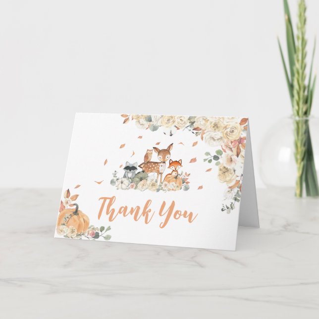 Carte De Remerciements Baby shower d'automne des animaux des bois (Devant)