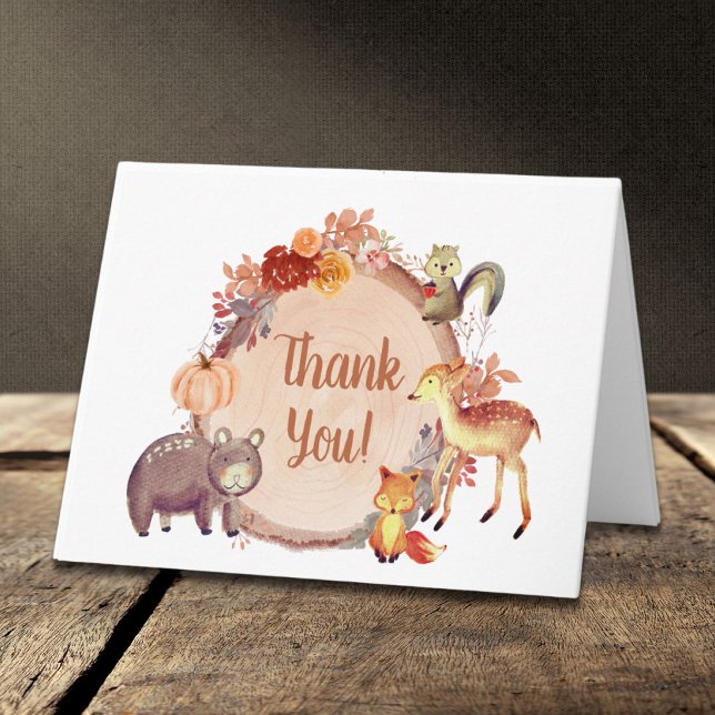 Carte De Remerciements Baby shower d'automne des animaux rustiques en boi (Créateur téléchargé)