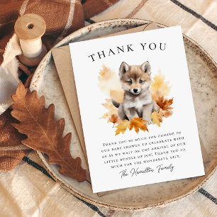 Carte De Remerciements Baby shower d'automne du loup de bois mignon