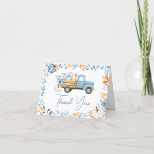Carte De Remerciements Baby shower d'automne du petit Citrouille Blue Tru