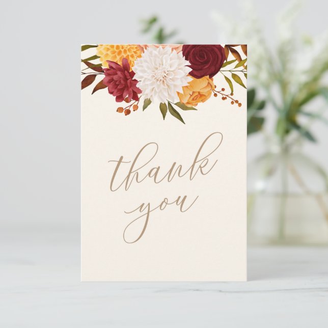 Carte De Remerciements Baby shower d'automne floral de Bourgogne (Debout devant)