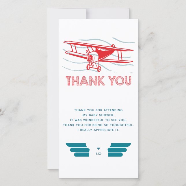 Carte De Remerciements Baby shower d'avion (Devant)