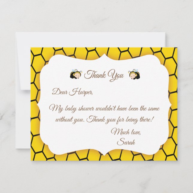 Carte De Remerciements Baby shower de Baby Bumble Bee (Devant)