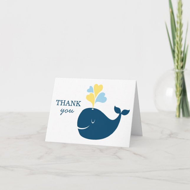 Carte De Remerciements Baby shower de baleine jaune bleu marine (Devant)
