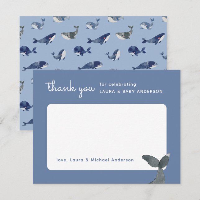 Carte De Remerciements Baby shower de baleines (Devant / Derrière)