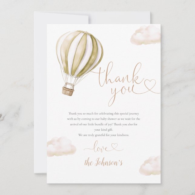 Carte De Remerciements Baby shower de ballon à air chaud (Devant)