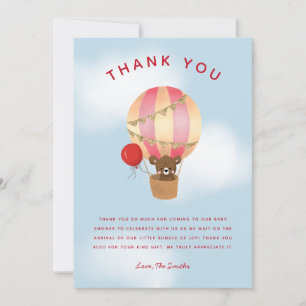Carte De Remerciements Baby shower de ballon à air chaud rouge mou