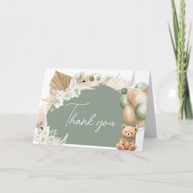 Carte De Remerciements Baby shower de ballon à oreille verte (Devant)