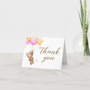 Carte De Remerciements Baby shower de ballon d'ours rose