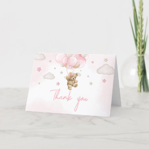 Carte De Remerciements Baby shower de ballon d'ours rose Boho