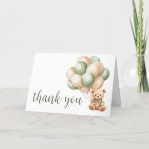 Carte De Remerciements Baby shower de ballon d'ours vert Sage