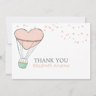 Carte De Remerciements Baby shower de ballons à air chaud rose pâle